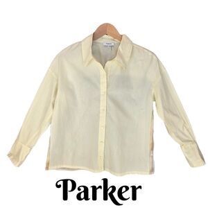 Parker Womens Button Front Shirt Sheer Back Sz XS Canary Yellow Spring Summer